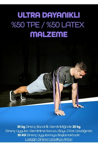 35 Kg Mor Barfiks Direnç Lastiği Extra Sert Gym Pilates Fitness Kas Geliştirme Bandı Mor