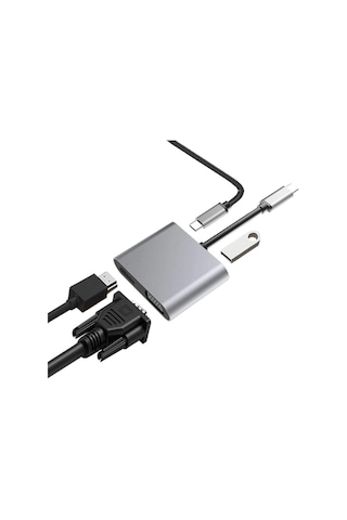 Lunatic 8053 4in1 Usb C Hdmı Vga Adaptörü, Usb C Hub, 4k Hdmı, 1080p Vga, Usb 3.0, Usb C Pd Şarj, Bütün Marka Modellere Uyumlu