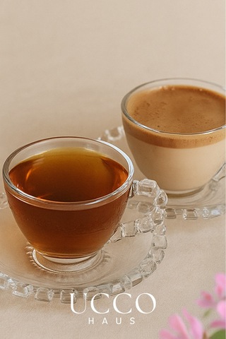 2'li Cam Fincan Seti 2 Bardak + 2 Tabak Kahve Fincanı Çay Fincanı Şık Kahve Ve Çay Sunum Bardağı Şeffaf