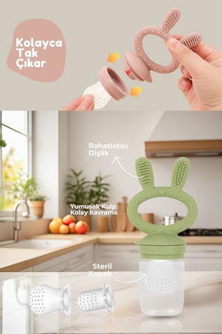 Kiwi Passy Püre Emzik Ve Diş Kaşıyıcı Bebek Meyve Süzgeci+buz Kalıbı- Olive