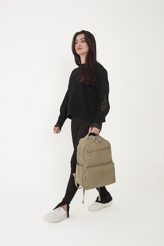 Sanmorris Unisex Suya Dayanıklı Orta Boy Krinkıl Kumaş Çok Gözlü Bej Laptop Okul Ve Seyahat Sırt Çantası Bej