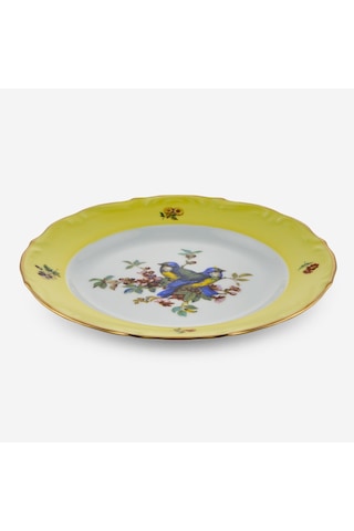 Mavi Kuşlu Sarı Porselen Pasta Tabağı 19 Cm