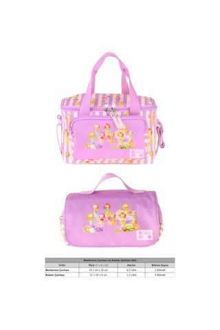 Calacilo Flowers Baskılı Kız Çocuk Lila Renk Beslenme Çantası Ve Kalemlik Seti - Setcc-c4072