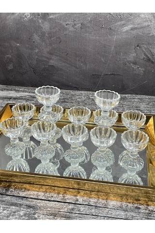 6 Lı Ayaklı Mini Kristal Cam Lüks Lokumluk Kahve Yanı Sunumluk Ka