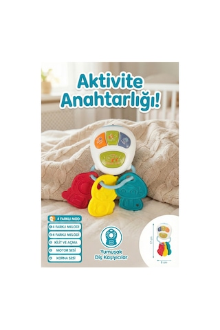 Renkli Anahtarlık Şeklinde Bebek Aktivite Aksesuarı - 4 Çalışma Modlu, Yumuşak Diş Kaşıyıcılı Ses Çıkaran Yenidoğan Eğlencesi 3 Ay+