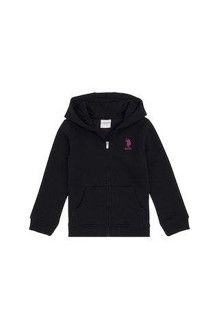 U.S. Polo Assn. Kız Çocuk Siyah Kapüşonlu Fermuarlı Şardonlu Basic Sweatshirt 50316809-VR046