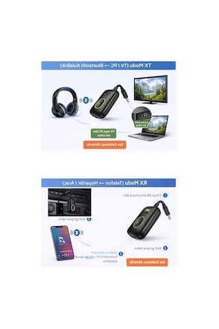 Bluetooth Ses Adaptörü, İki Yönlü Alıcı Verici, 3.5mm Jack İle