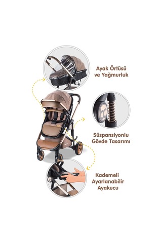 Baby Care Bebek Arabası - Bc 440 Colarado Chrome - Travel Oto Koltuklu Krom Bebek Arabası - Kahve