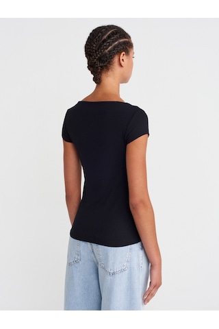 Dilvin 31855 Kayık Yaka T-shirt-siyah SIYAH