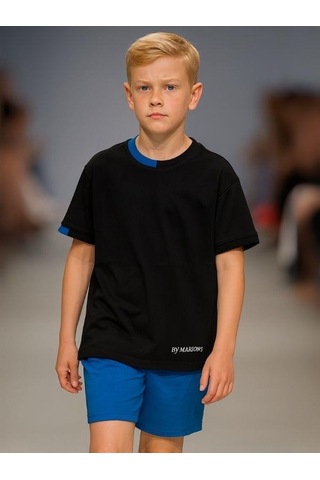 Marions Çocuk Basic Yaka Detaylı Oversize T-shirt-15955 SIYAH