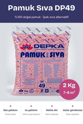 Depka Pamuk Sıva Dp49 2 Kg 7-8 M² İpek Sıva Alternatifi Isı Ve Ses Yalıtımlı Dekoratif Sıva