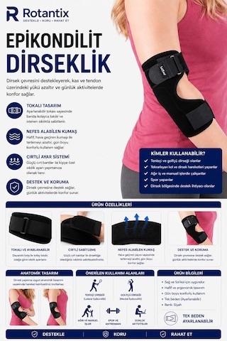 Rotantix Epikondilit Dirseklik Tenisçi Dirseği Bandı / Epikondilit Bandajı - Ayarlanabilir Siyah Rotantix Epikondilit Dirseklik Tenisçi Dirseği Bandı / Epikondilit Bandajı - Ayarlanabilir Siyah