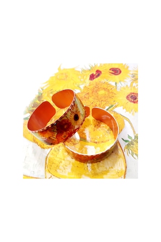 Copper Anatolian Van Gogh Sunflowers 1888 Bakır El İşçilikli Lüks Bilezik Altın
