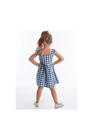 Denokids Yıldız Kedi Ekose Elbise Beyaz - Lacivert