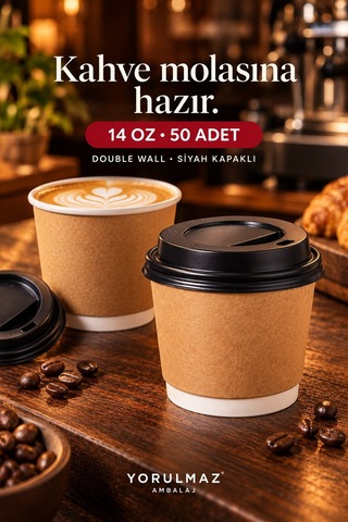 Double Wall Kapaklı Karton Bardak 14 Oz 50 Adet Çift Katmanlı Büyük Boy Sıcak İçecek Bardak Renkli