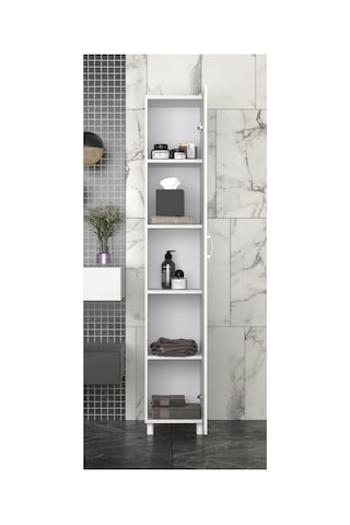 Mimoza Modern 5 Raflı Çok Amaçlı Banyo Dolabı Kapaklı Organizer Dolap Beyaz