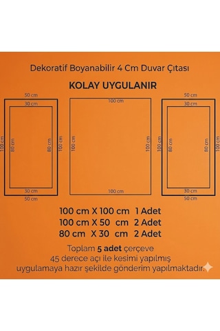 Dekoras Dekoratif Boyanabilir Strafor Hazır Kesimli Duvar Çıtası Paketi 4 Cm İç İçe
