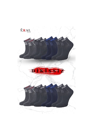 Kral Socks Erkek 8 Çift Pamuklu Basic Derbili Pamuklu Çorap Siyah - Lacivert - Antrasit