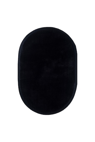 Vl Comfort Puffy Ponpon Saçak Peluş Yıkanabilir Siyah Yolluk Düz Saçak Oval