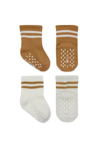 Akıllı Bayi 2'li Çemberli Kaymaz Soket Çorap 10125 Ekru Hardal renkli