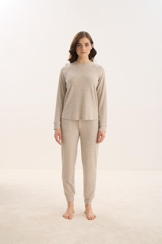Kadın Uzun Kol Bej Mlelanj Pijama Takım C5t7n0o61 001