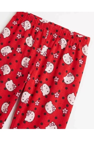 Veraura Lifestyle 6/14 Yaş Karakter Kedi Baskılı Pamuk Penye Çocuk Pijama Takımı Kırmızı
