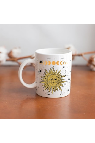 Mistik Tarot Güneş Ve Ay Tasarımlı Porselen Kupa Beyaz