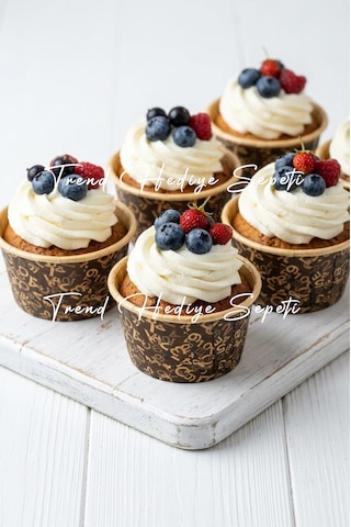 Trend Hediye Sepeti 50 Adet Kahverengi Desenli Cupcake Kapsülü Muffin Kek Kalıbı , Airfryer Uyumlu