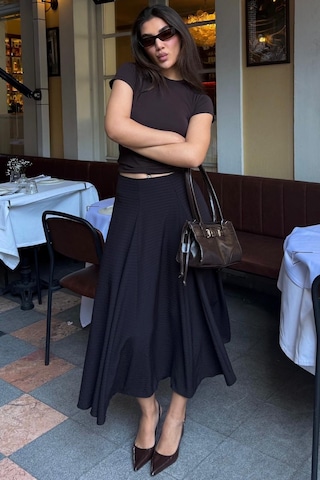 Madmext Kahve/siyah Kare Desenli Midi Kadın Etek Mg2617