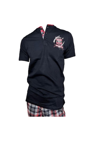 Mod Collection %100 Pamuk Ekose Kareli Erkek Pijama Takım-Lacivert-S Lacivert