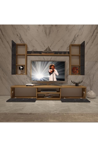 Decoraktiv Eko 7 Mdf Dvd Tv Ünitesi Tv Sehpası Pera - Siyah Mermer