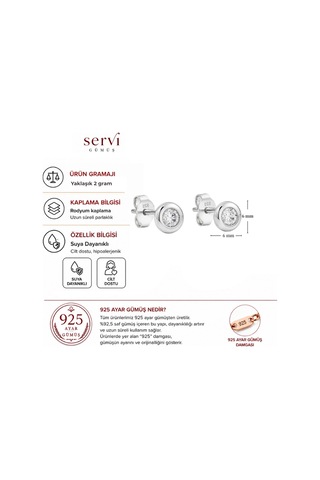 Servi 925 Ayar Gümüş Nova 6 Mm Tektaş Küpe-312