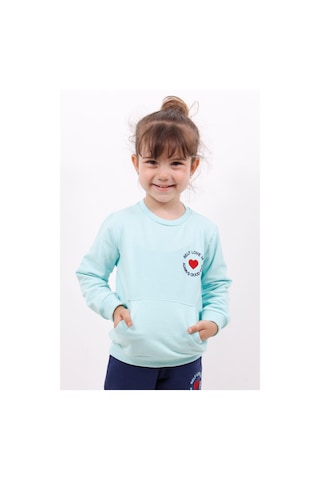 Toontoy Kız Çocuk Göğsü Kalp Nakışlı Sweatshirt Açık Mint Yeşili Mint