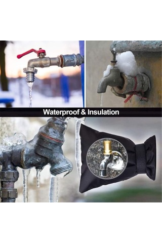 Vkemall Sıcaklık Koruyucu Musluk Koruması - Oxford Kumaş Dışarıdaki Su Boruları İçin Donma Engeli, Siyah 14x19cm, 2 Adet Paket