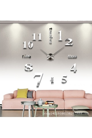 Mufunye Geniş Ekranlı Ev Dekoru Makyaj Aynası Duvar Saati 47 İnç Gümüş Renkli Dıy Kurulum Kolay Kullanıma Uygun Gümüş