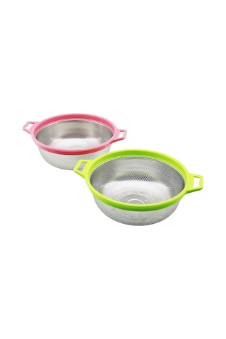 21cm Renkli Plastik Çerçeve - Kulplu Çelik Sepet Metal Süzgeç Çok Renkli