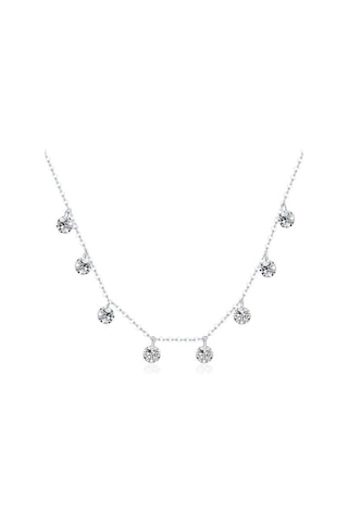 Wostu Otantik 925 Ayar Gümüş Küçük Zirkon Kolye Basit Tasarım Kolye Gümüş