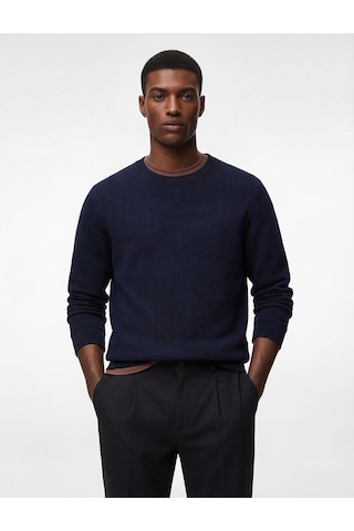 Koton Regular Fit Uzun Kollu Dokulu Kapitone Bisiklet Yaka Sweatshirt Lacivert 6wam70306mk Lacivert