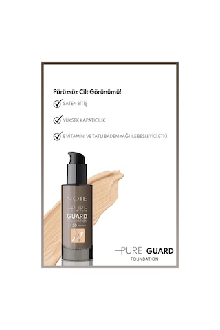 Note Cosmetics Pure Guard Yoğun Kapatıcı Saten Bitişli Fondöten SPF50 120 Golden Beige