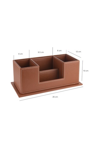 Masaüstü Deri Organizer Kalemlik 4 Gözlü Desktop Organizer Rainbow Vegan 10x12x25 Cm. Taba