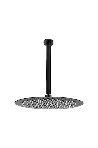Fause Tavandan Borulu Oval Slim Metal Ankastre Duş Başlığı Siyah 25 Cm Siyah