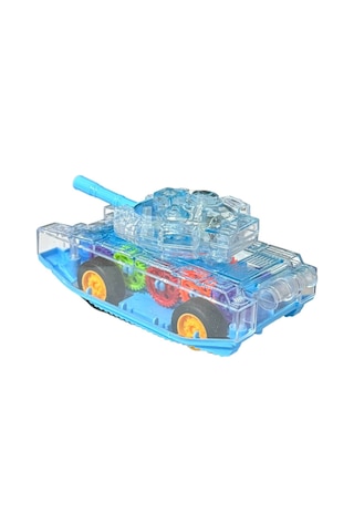 Sürtmeli Şeffaf Işıklı Tank Askeri Araç 15 Cm Mavi Renkli