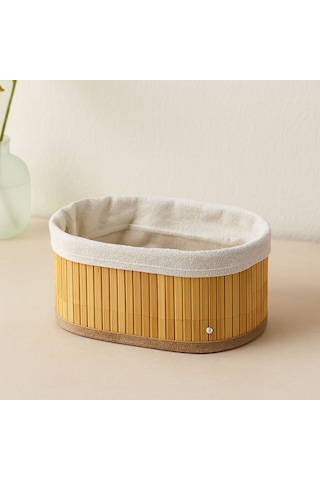 3 Boy Oval Organizer Sepet - Bambu Kenarlı, Ahşap Tabanlı, Bezli Çok Renkli