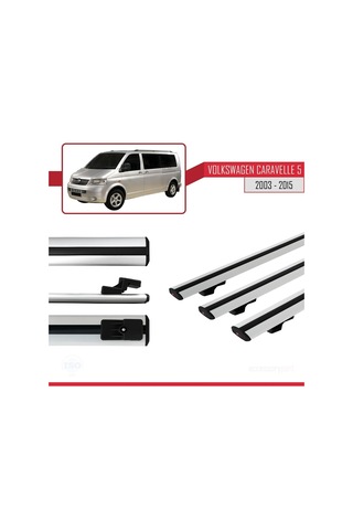 Volkswagen T5 Caravelle 2003-2015 Arası İle Uyumlu Basıc Model Ara Atkı Tavan Barı Gri 3 Adet