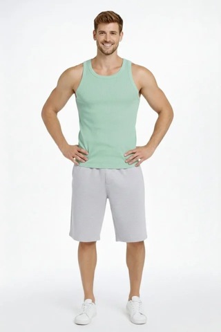 Etiler Collection Erkek Fitilli Atlet Sıfır Yaka Slim Fit Arka Baskılı Spor Atlet - Mint Yeşili