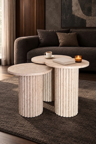 Soyasis Livia Bohem 3'lü Zigon Sehpa 40 Cm - Traverten-traverten