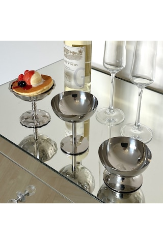 Qerhome Çelik Ayaklı Lokumluk, Sunumluk & Dondurmalık 300 Ml 1 Adet Gümüş