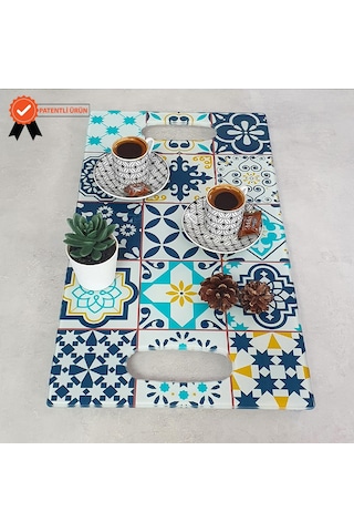 Decorita Cam Tepsi Mavi Çini Desen 29Cm X 52Cm