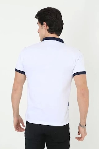 Erkek Yakalı Slim Fit Baskılı T-shirt - Beyaz Beyaz