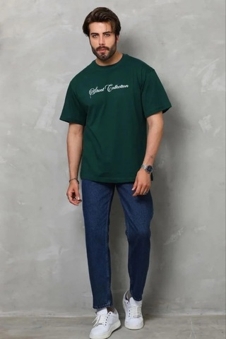 Erkek Baskılı T-shirt Kısa Kol Bisiklet Yaka Regular Fit Tişört - Çağla Yeşili Çağla Yeşili